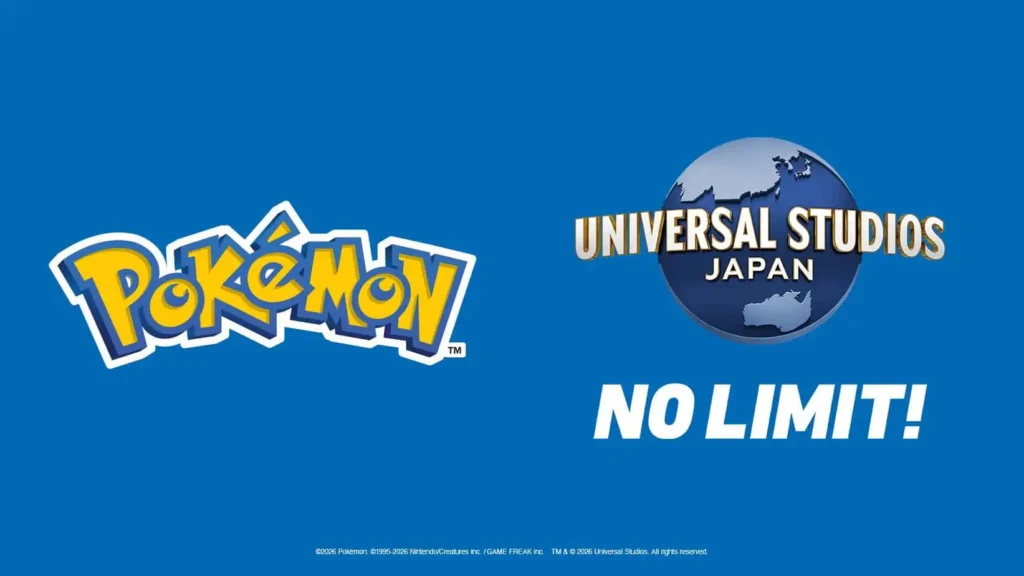 Universal Studios Japan globe logo next to the Pokémon 30th Anniversary emblem.