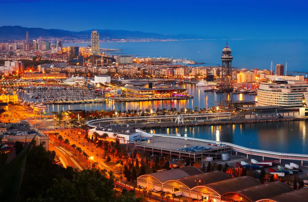 Barcelona Spain cityscape with Mediterranean architecture and iconic landmarks in winter