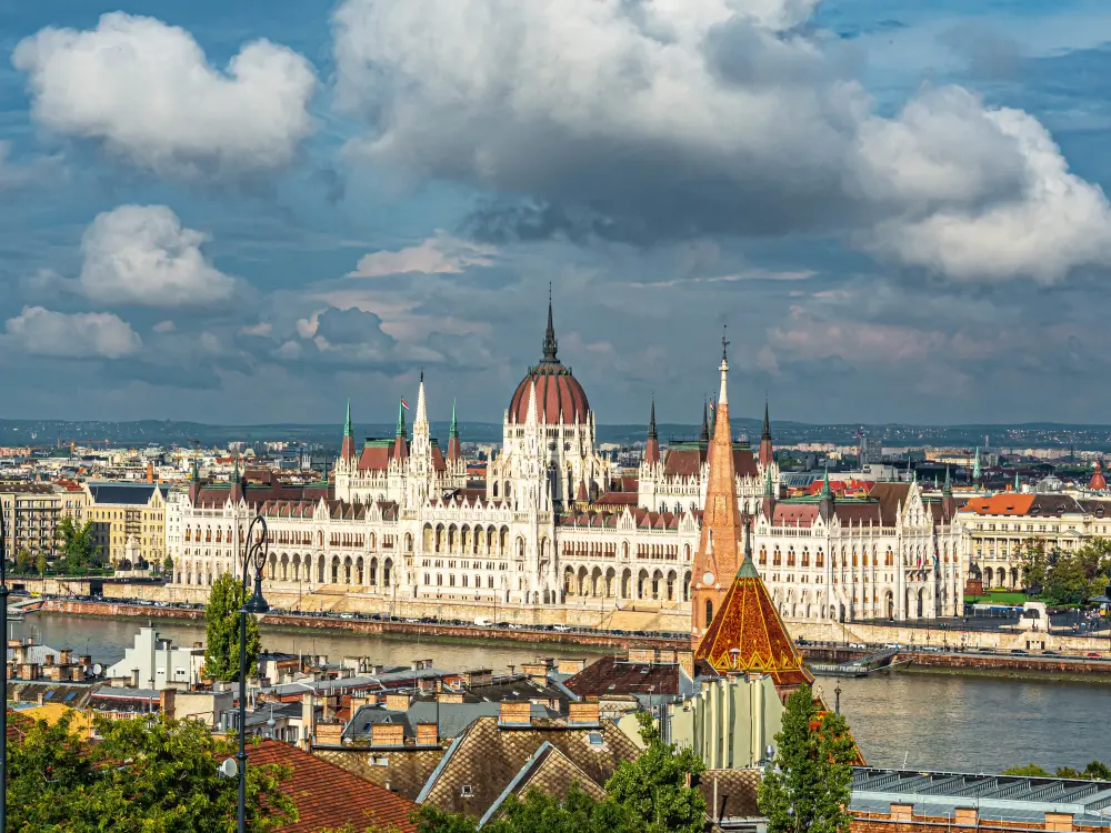 Budapest skyline with the Danube River and Parliament building, budget-friendly European city