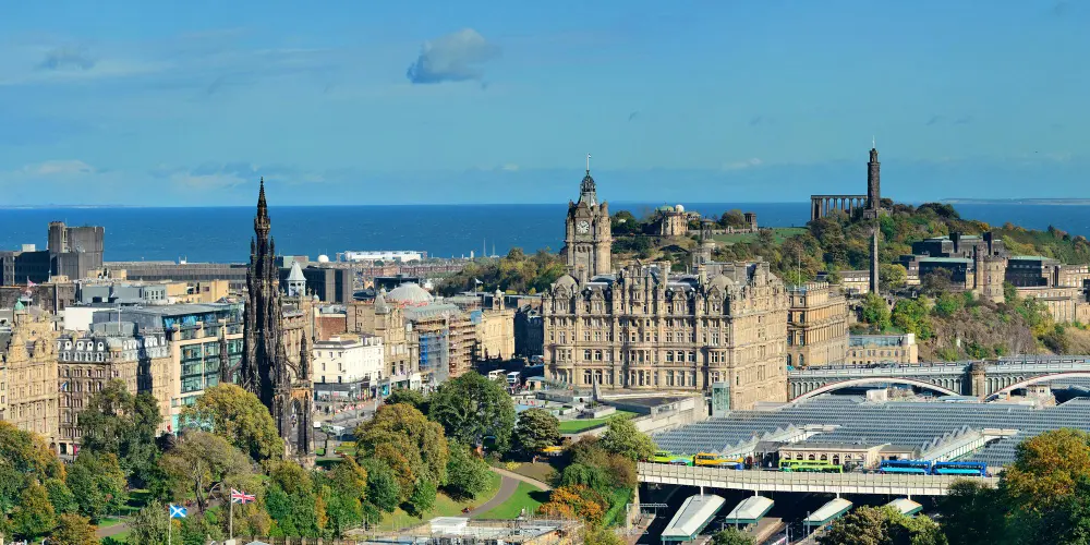 Edinburgh Scotland historic old town with castle and stone buildings in summer