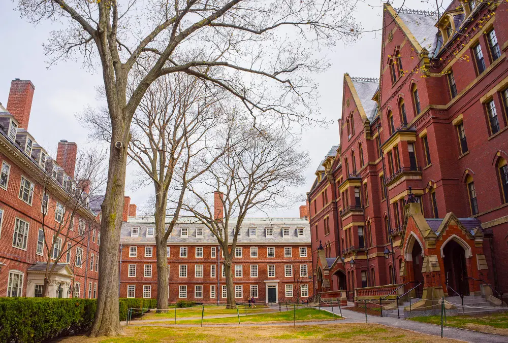 Harvard Square in Cambridge with Red Line station entrance and historic campus surroundings