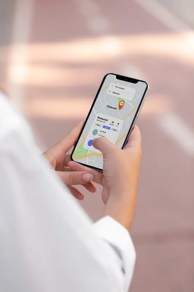 Traveler using offline maps on a smartphone for navigation without internet connection