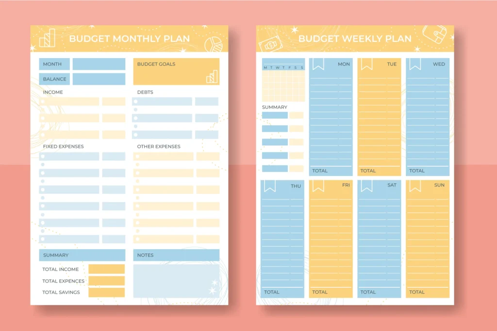 Traveler outlining destination, travel dates, and budget details in a travel budget planner to define the full scope of the trip