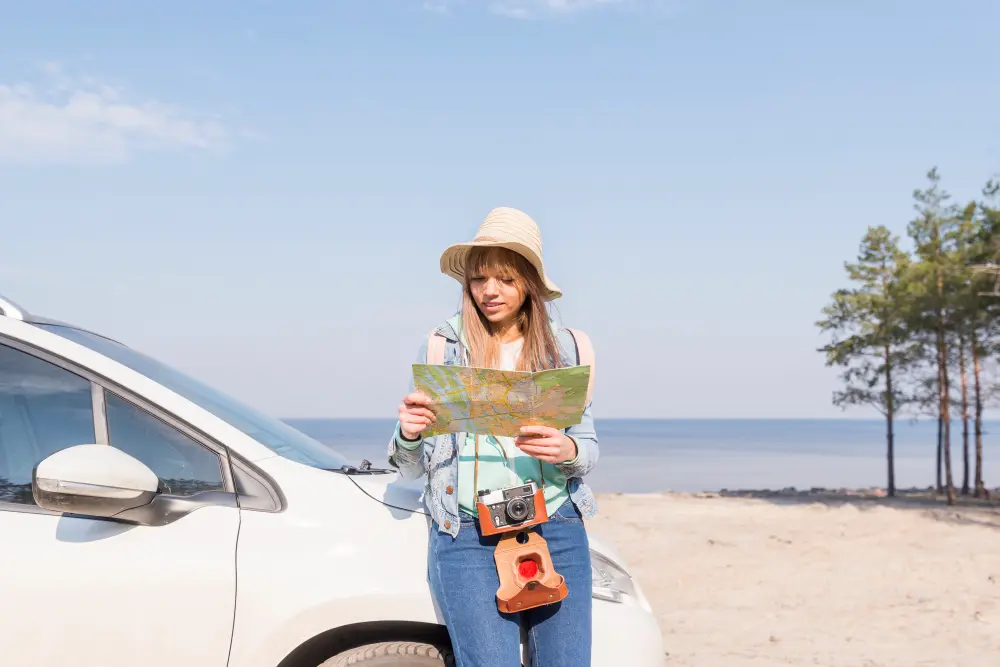 Smartphone screen showing aa road route planner setup with waypoints destination input and departure time settings